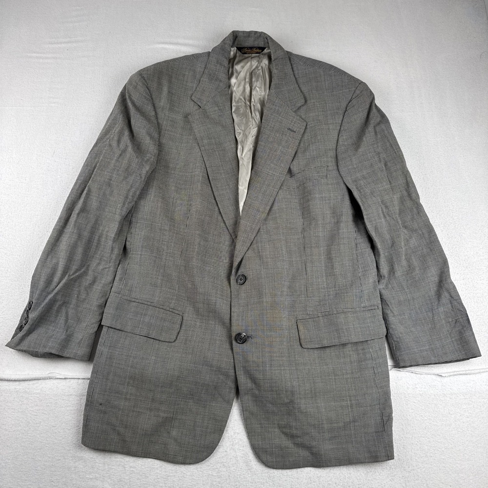 VTG Brooks Brothers Gray Houndstooth Sport Coat Wool 43R Made in USA Office